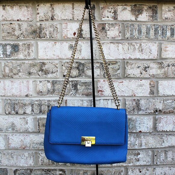Aldo Purse Cobalt Blue Gold Details Medium Size NWOT Chain Adjustable Strap - Picture 1 of 11